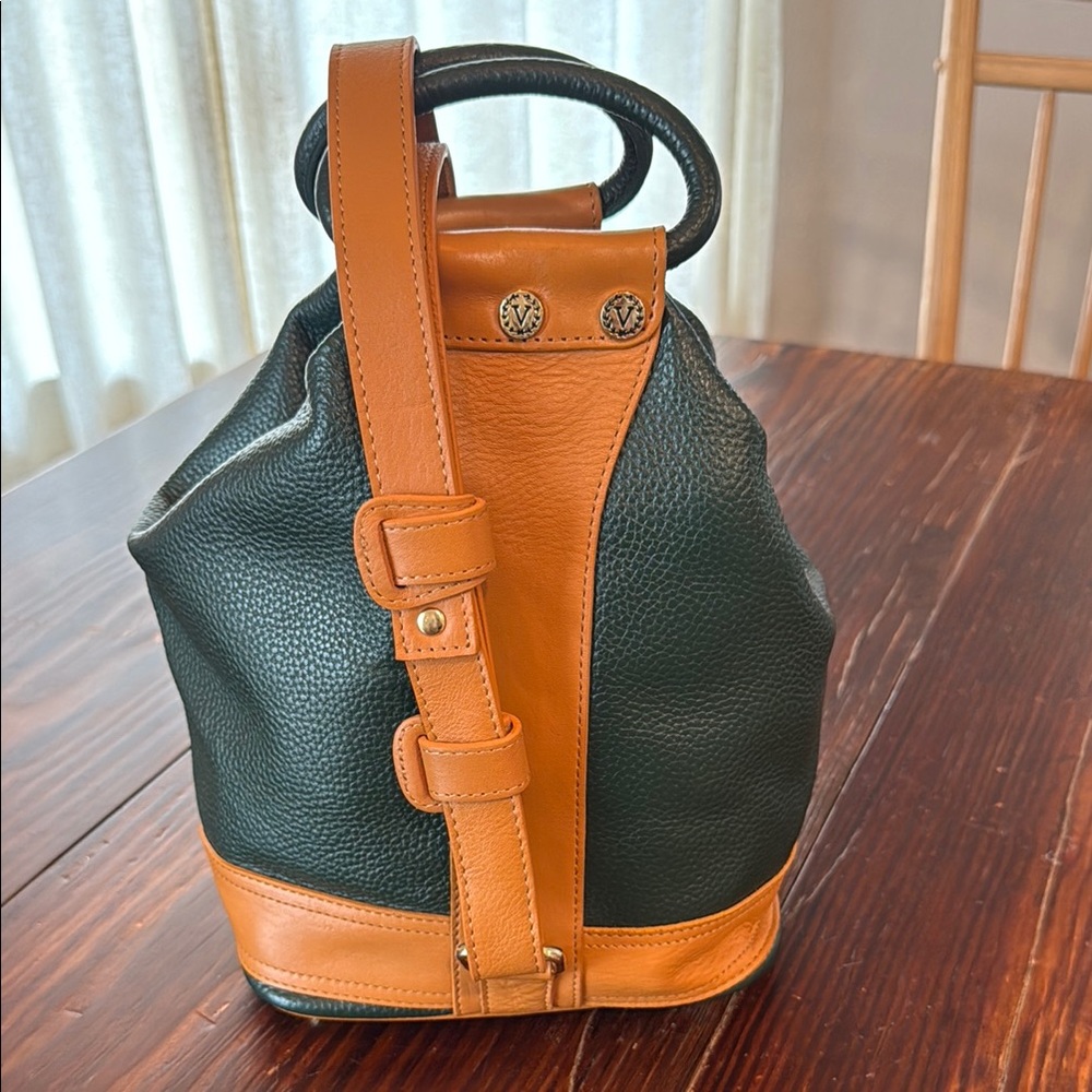 Valentina Italy Black & Tan Pebbled Leather Backpack Purse NWOT - Picture 7 of 10